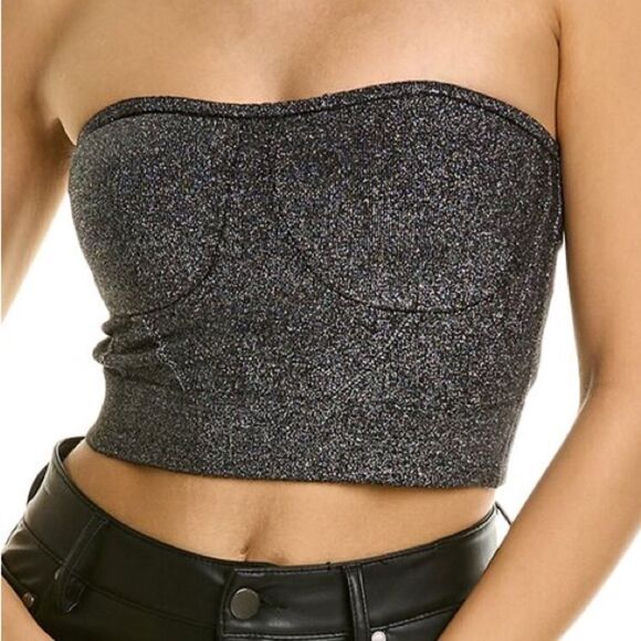 NWOT RtA Skin Nour Strapless Bustier Style Cropped Knit Top in Black Lurex - Picture 1 of 6